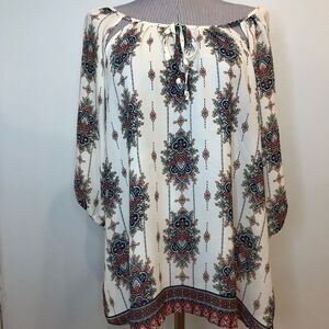 Liberty Love 3/4 sleeve blouse size 1XL White with Multicolor Design